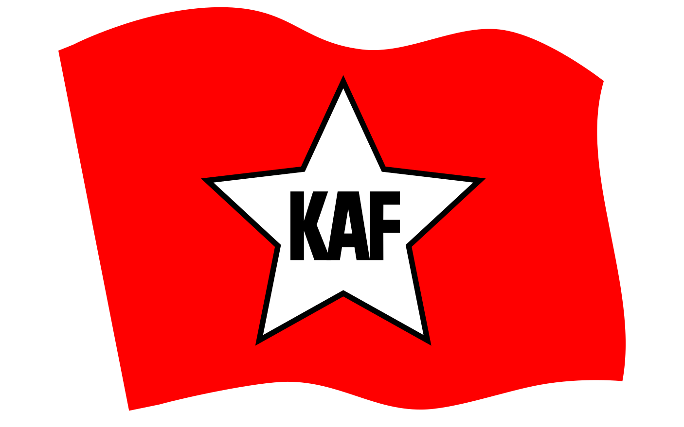 KAF's Logo - Rødt flag med hvid stjerne og bogstaverne: K, A og F.'